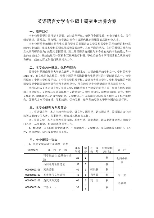 英语语言文学专业硕士研究生培养方案.doc