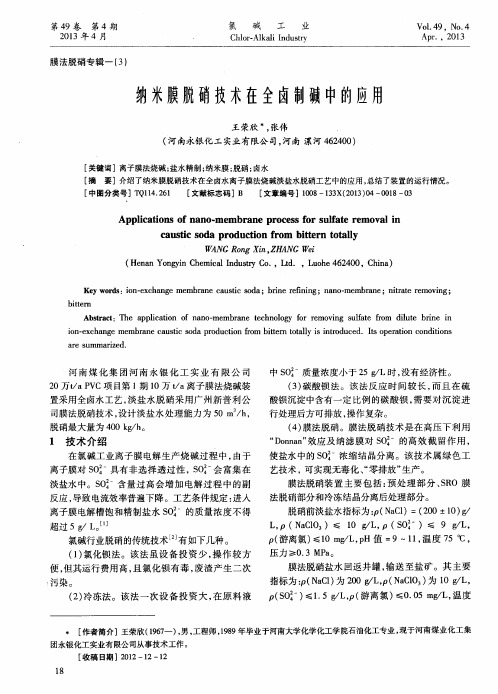 纳米膜脱硝技术在全卤制碱中的应用