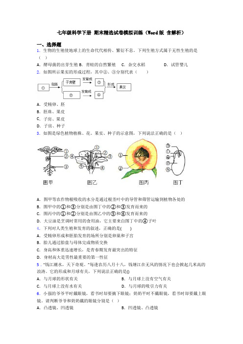 七年级科学下册 期末精选试卷模拟训练(Word版 含解析)
