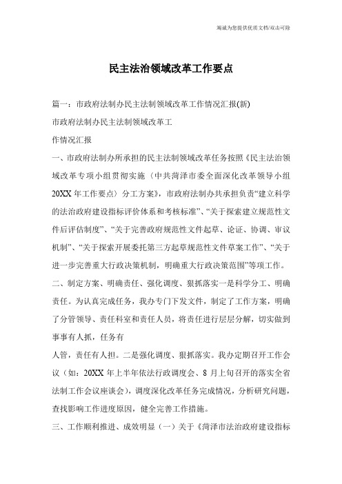 民主法治领域改革工作要点