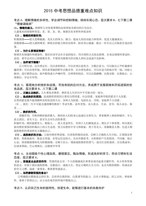 2015中考思想品德重难点知识