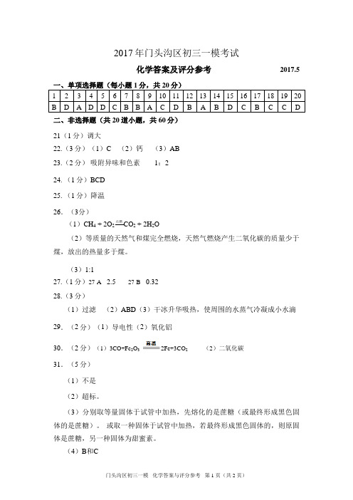 2017年一模评标 门头沟