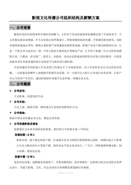 影视文化传播公司组织结构及薪酬方法