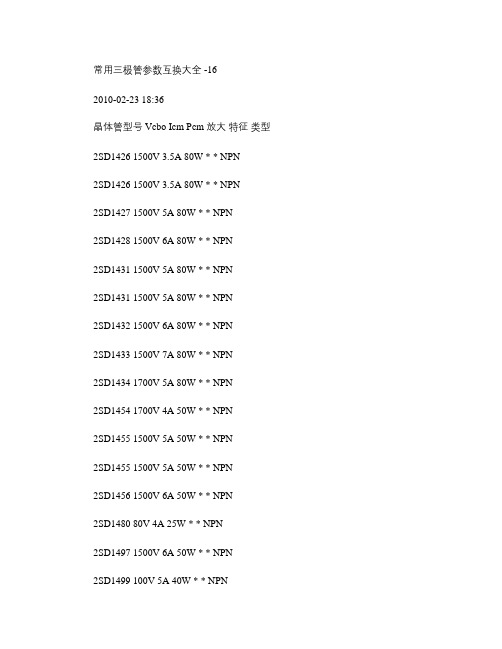 常用三极管参数互换大全(精)