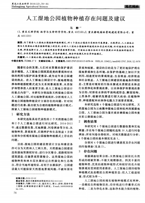 人工湿地公园植物种植存在问题及建议
