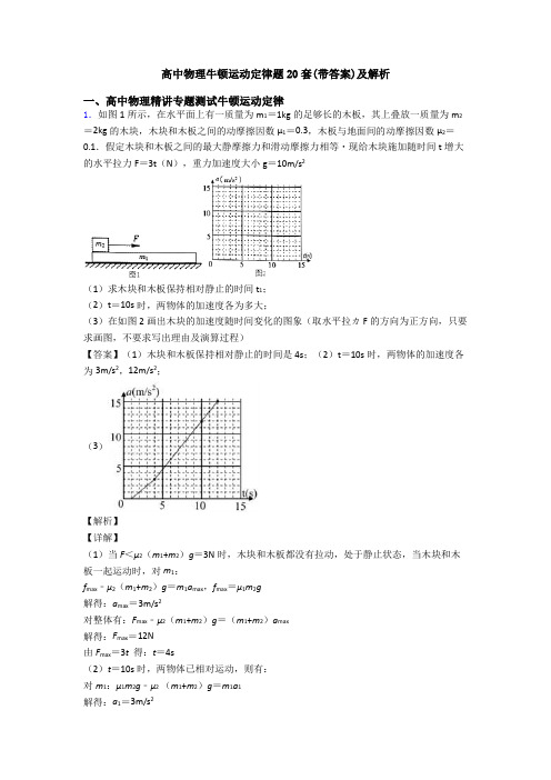 高中物理牛顿运动定律题20套(带答案)及解析