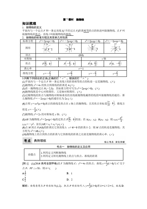 2021届新高考复习讲义 第7课时抛物线