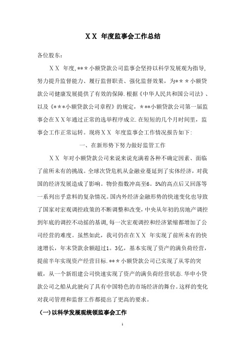 小额贷款公司监事会工作报告