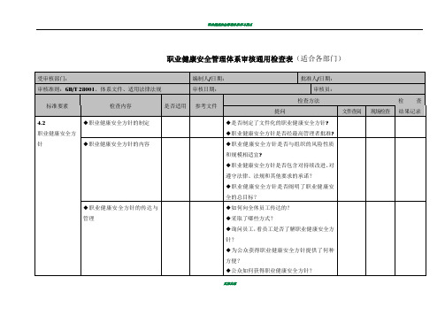 职业健康安全管理体系审核检查表