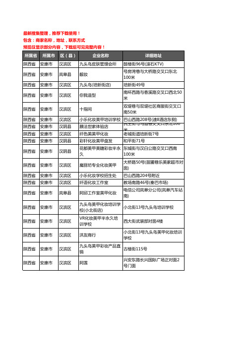 新版陕西省安康市彩妆美甲企业公司商家户名录单联系方式地址大全19家