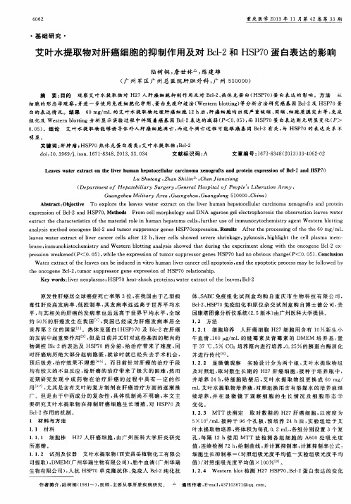 艾叶水提取物对肝癌细胞的抑制作用及对Bcl-2和HSP70蛋白表达的影响