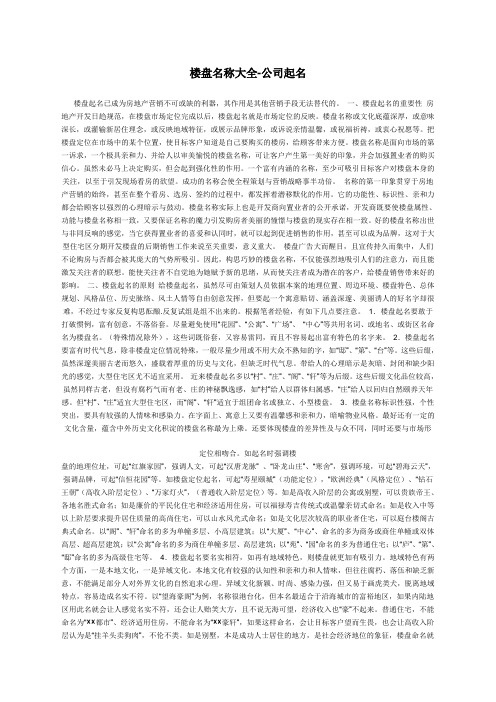楼盘名称大全