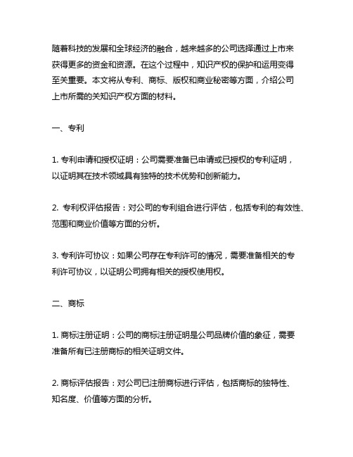 公司上市所需的关知识产权方面的材料