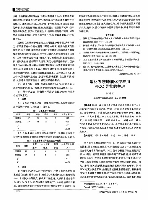 消化系统肿瘤化疗应用PICC导管的护理