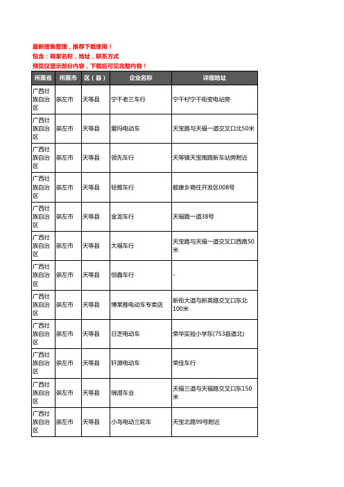 新版广西壮族自治区崇左市天等县电动车企业公司商家户名录单联系方式地址大全15家