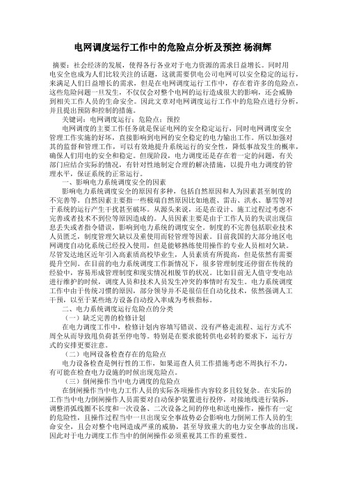 电网调度运行工作中的危险点分析及预控 杨润辉