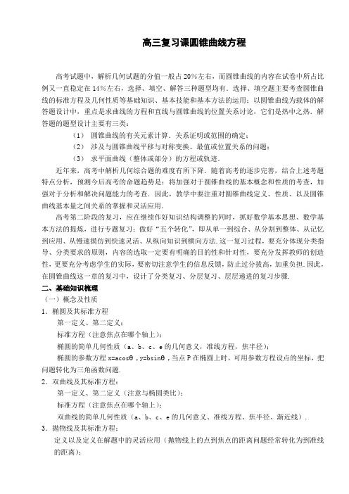 高三复习课圆锥曲线方程