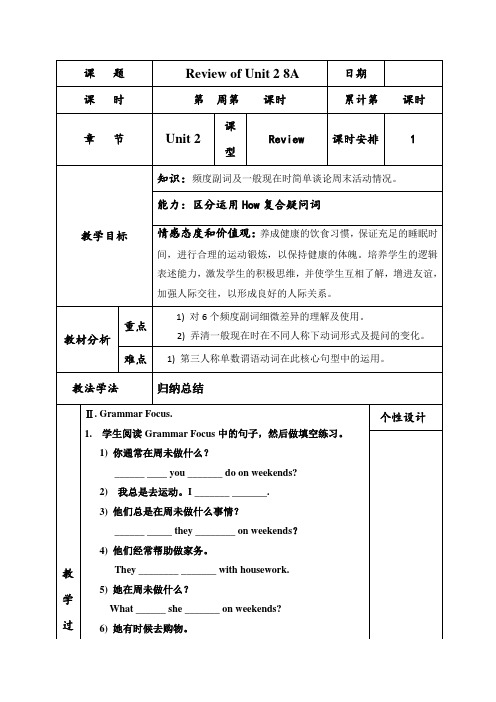 八上Unit1-2 复习教案