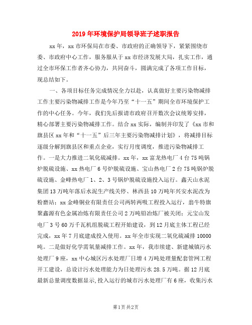 2019年环境保护局领导班子述职报告