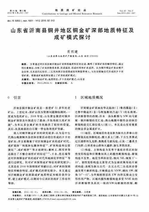 山东省沂南县铜井地区铜金矿深部地质特征及成矿模式探讨