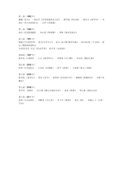 历届茅盾文学奖