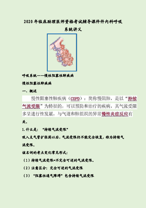 2020年临床助理医师资格考试辅导课件件内科呼吸系统讲义