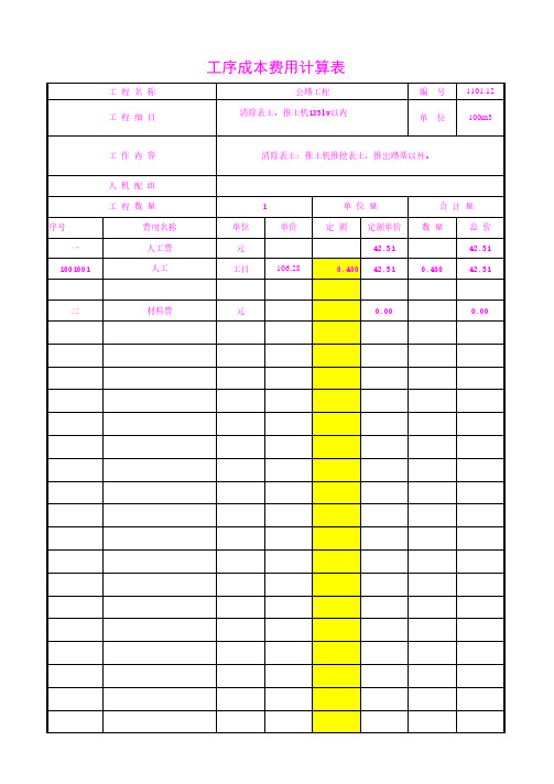 清除表土,推土机135kw以内20年3月公路工序成本费用计算表