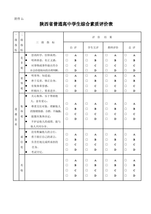 陕西省普通高中学生综合素质评价表