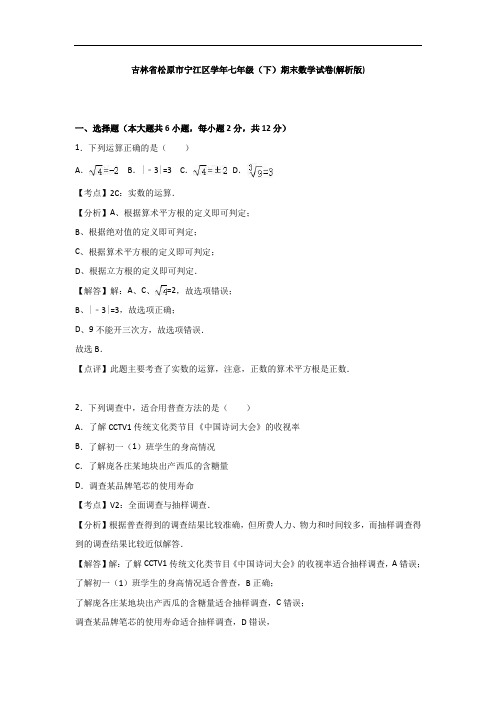 吉林省松原市宁江区初中七年级下期末数学试卷解析版