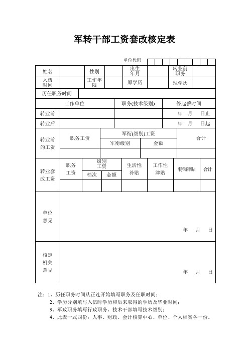 军转干部工资套改核定表