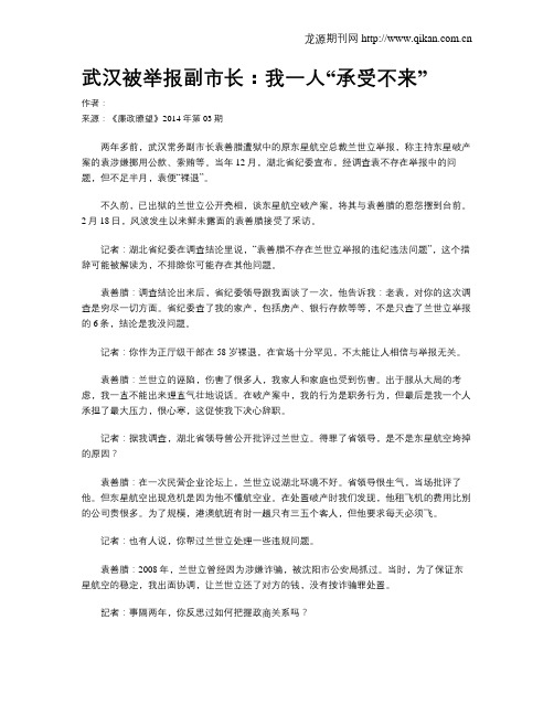 武汉被举报副市长：我一人“承受不来”