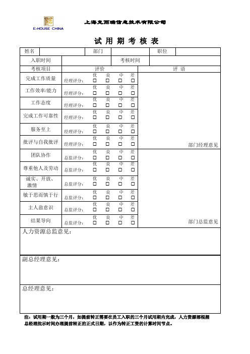 试用期考察表