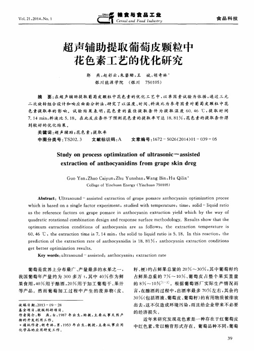 超声辅助提取葡萄皮颗粒中花色素工艺的优化研究