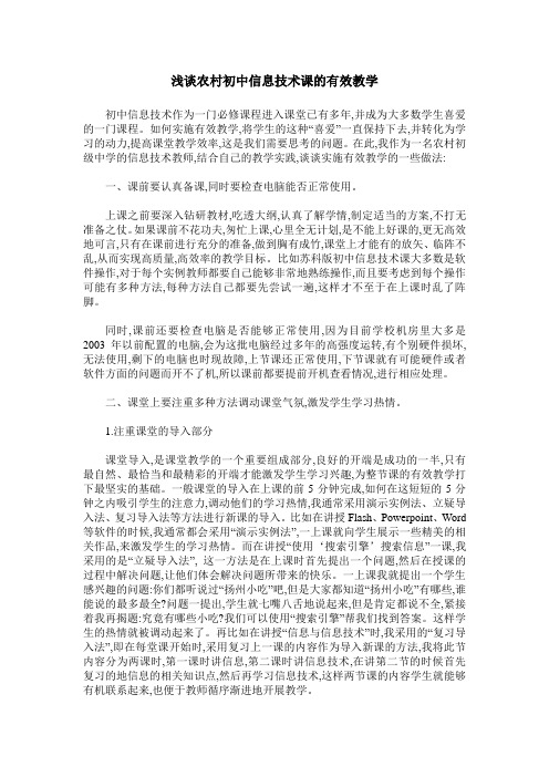 浅谈农村初中信息技术课的有效教学
