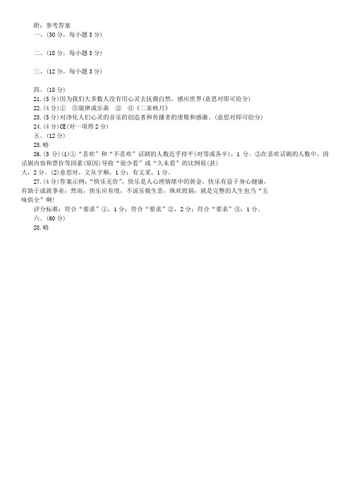 福建省达标中学毕业班语文质量检查答案