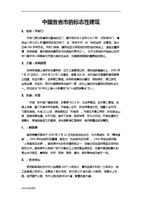 中国各省的地标性建筑