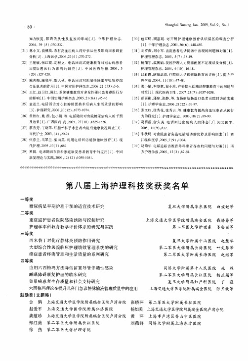 第八届上海护理科技奖获奖名单