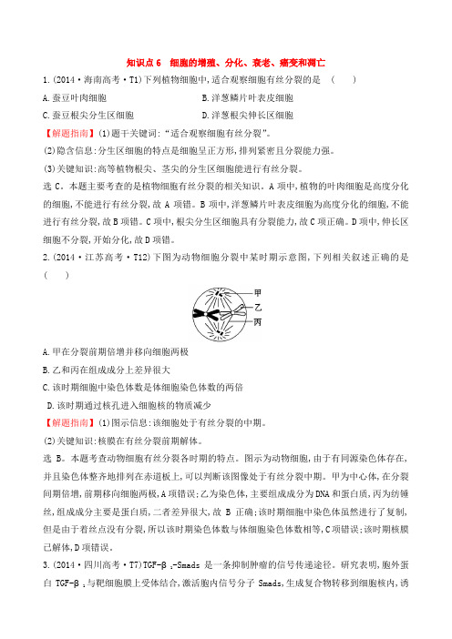 2016届高三生物复习2014-2015真题分类汇编：考点6 细胞的增殖、分化、衰老、癌变和凋亡 含答案