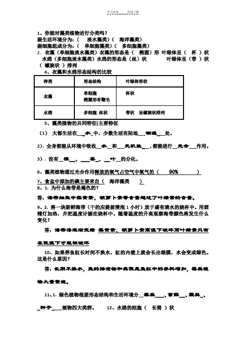 第一节藻类植物知识点