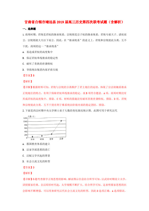 甘肃省白银市靖远县2019届高三历史第四次联考试题(含解析)