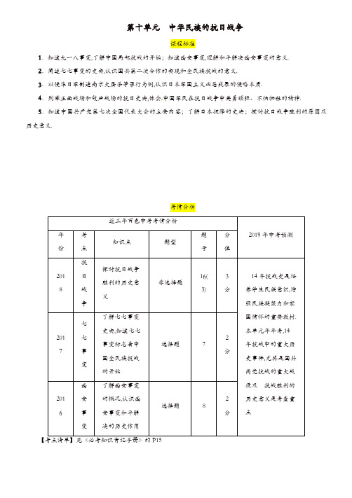 百色专版2019届中考历史总复习教材过关模块2中国近代史第10单元中华民族的抗日战争试题