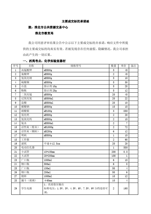 主要成交标的承诺函