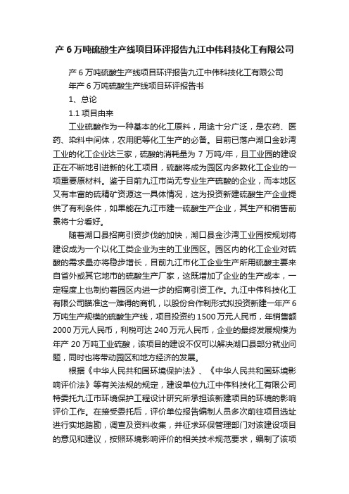 产6万吨硫酸生产线项目环评报告九江中伟科技化工有限公司