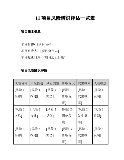 11项目风险辨识评估一览表