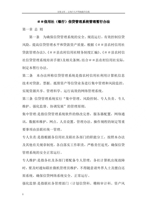 信用社银行信贷管理系统管理暂行办法