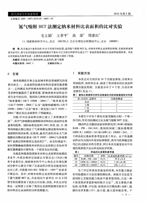 氮气吸附BET法测定纳米材料比表面积的比对实验