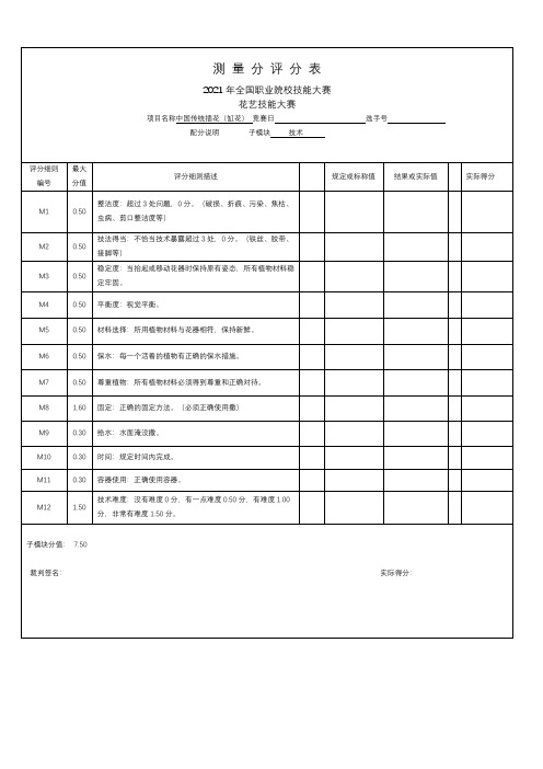 2021高职 花艺 传统插花(缸花)评分标准(赛项赛题)