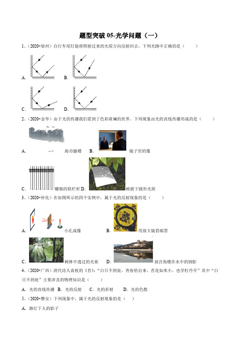 2021-中考物理(苏科版)易错点题型突破05-光学问题(一)