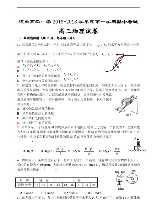 最新-江苏省灌南高级中学2018学年度第一学期期中考试高三物理试卷 精品