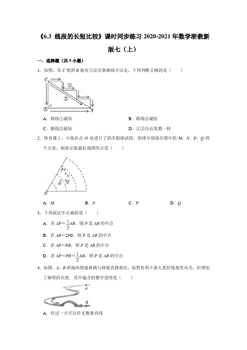 6.3 线段的长短比较  课时同步练习  2020-2021学年数学浙教版七年级上册